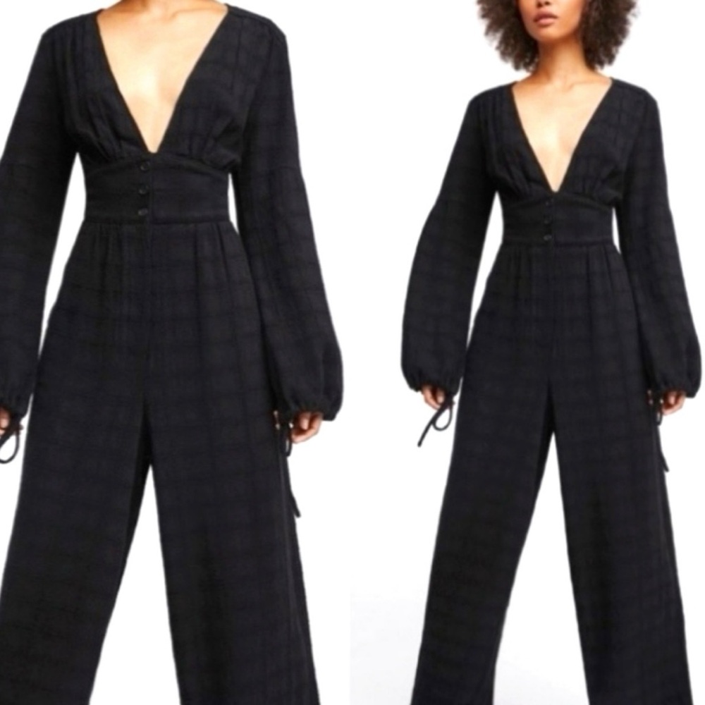 Free People True Lovin Long Sleeve Wide Leg Jumpsuit Size SMALL